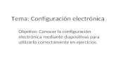 Tema: Configuración electrónica Objetivo: Conocer la configuración electrónica mediante diapositivas para utilizarlo correctamente en ejercicios.