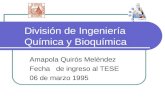 División de Ingeniería Química y Bioquímica Amapola Quirós Meléndez Fecha de ingreso al TESE 06 de marzo 1995.