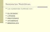 Sustancias Nutritivas. Las sustancias nutritivas son: GLÚCIDOS LÍPIDOS PROTEÍNAS VITAMINAS MINERALES.