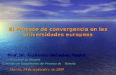 El Proceso de convergencia en las universidades europeas Prof. Dr. Guillermo Bernabeu Pastor Prof. Dr. Guillermo Bernabeu Pastor Universidad de Alicante.