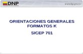 ORIENTACIONES GENERALES FORMATOS K SICEP 701. Contenido 1.Objetivo y características de los formatos K 2.Como acceder a los formatos K 3.Recomendaciones.