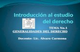 TEMA No.1 GENERALIDADES DEL DERECHO Docente: Lic. Álvaro Carmona.