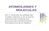 ATOMOS,IONES Y MOLECULAS AE 3: Describir la utilidad del modelo atómico y de la teoría atómica para explicar los procesos de transformación fisicoquímica.