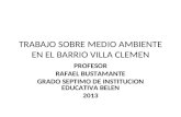 TRABAJO SOBRE MEDIO AMBIENTE EN EL BARRIO VILLA CLEMEN PROFESOR RAFAEL BUSTAMANTE GRADO SEPTIMO DE INSTITUCION EDUCATIVA BELEN 2013.