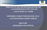 PROYECTO DE REORGANIZACIÓN DE LA ENSEÑANZA POR CICLOS LOCALIDAD 5ª. USME INFORME CARACTERIZACIÓN I.E.D. LUIS EDUARDO MORA OSEJO RECTOR GERARDO VALCÁRCEL.