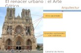 El renacer urbano : el Arte Gótico Arquitectura Grandes ventanales con vidrieras Arco apuntado Catedral de Reims.