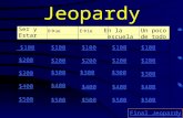 Jeopardy Ser y Estar O  ueE  ie En la escuela Un poco de todo $100 $200 $300 $400 $500 $100 $200 $300 $400 $500 Final Jeopardy.