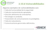 ©Copyright 2013 ISACA. Todos los derechos reservados. 2.10.6 Vulnerabilidades Algunos ejemplos de vulnerabilidades son: Falta de funcionalidad de la seguridad.
