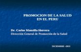 PROMOCION DE LA SALUD EN EL PERU Dr. Carlos Mansilla Herrera Dirección General de Promoción de la Salud DICIEMBRE -2003.