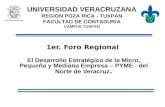 1er. Foro Regional El Desarrollo Estratégico de la Micro, Pequeña y Mediana Empresa – PYME - del Norte de Veracruz. UNIVERSIDAD VERACRUZANA REGION POZA.
