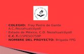 COLEGIO: Fray Pedro de Gante A.C./Nezahualcóyotl  Estado de México, C.D. Nezahualcóyotl  C.C.T.:15PESO759P  NOMBRE DEL PROYECTO: Brigada FPG.