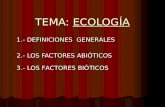 TEMA: ECOLOGÍA 2.- LOS FACTORES ABIÓTICOS 1.- DEFINICIONES GENERALES 3.- LOS FACTORES BIÓTICOS.
