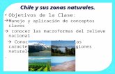 Chile y sus zonas naturales. Objetivos de la Clase:  Manejo y aplicación de conceptos claves  conocer las macroformas del relieve nacional  Conocer.