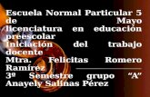 Escuela Normal Particular 5 de Mayo licenciatura en educación preescolar Iniciación del trabajo docente Mtra. Felicitas Romero Ramírez 3º Semestre grupo.