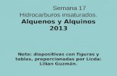 Semana 17 Hidrocarburos insaturados. Alquenos y Alquinos 2013 Nota: diapositivas con figuras y tablas, proporcionadas por Licda: Lilian Guzmán.
