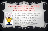 CLASIFICACIÓN SEGÚN EL ORIGEN DEL CONOCIMIENTO ERIC ALMAZO, VICTOR GOMEZ, KIMBERLIS CRUZ, CAROLINA ISSA, LINDA ISENIA, NANCY OJEDA, ELIANA PADILLA, KEVIN.