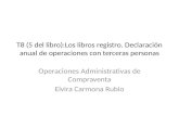 T8 (5 del libro):Los libros registro. Declaración anual de operaciones con terceras personas Operaciones Administrativas de Compraventa Elvira Carmona.