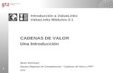 1 CADENAS DE VALOR Una Introducción Beate Weiskopf, Equipo Regional de Competencias “ Cadenas de Valor y PPP” GTZ Introducción a ValueLinks ValueLinks.
