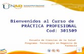 Bienvenidos al Curso de PRÁCTICA PROFESIONAL Cod: 301509 Escuela de Ciencias de la Salud Programa: Tecnología en Regencia de Farmacia.