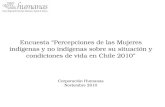 Encuesta “Percepciones de las Mujeres indígenas y no indígenas sobre su situación y condiciones de vida en Chile 2010” Corporación Humanas Noviembre 2010.