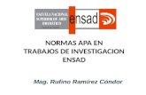 Mag. Rufino Ramírez Cóndor NORMAS APA EN TRABAJOS DE INVESTIGACION ENSAD.