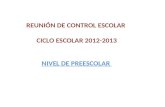 REUNIÓN DE CONTROL ESCOLAR  CICLO ESCOLAR 2012-2013 NIVEL DE PREESCOLAR