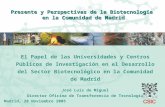 Presente y Perspectivas de la Biotecnología  en la Comunidad de Madrid