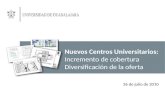 Nuevos Centros Universitarios: Incremento de cobertura Diversificación de la oferta