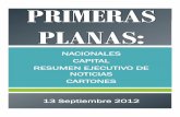 Primeras Planas Nacionales y Cartones 13 Septiembre 2012