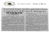 Anuncian más protestas contra CFE en Chiapas