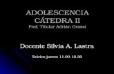 ADOLESCENCIA CÁTEDRA II Prof. Titular Adrián Grassi Docente Silvia A. Lastra Teórico jueves 11.00-12.30.