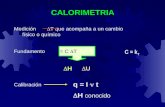 Medición  T que acompaña a un cambio físico o químico Fundamentoq = C  T H UH U Calibración q = I t  H conocido CALORIMETRIA C = k T.