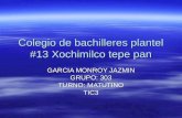 Colegio de bachilleres plantel #13 Xochimilco tepe pan GARCIA MONROY JAZMIN GRUPO: 303 TURNO: MATUTINO TIC3.