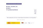 Balance Del Turismo en España. Año 2012