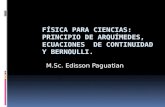 Principio de Arquímedes, Ecuación de continuidad y Ecuación de Bernoulli