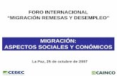 FORO INTERNACIONAL “MIGRACIÓN REMESAS Y DESEMPLEO”siteresources.worldbank.org/BOLIVIA/Resources/presentacioncainco.pdf · Más bolivianos emigran Bolivia: Flujo Estimado de Emigrantes