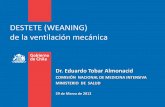 DESTETE (WEANING) de la ventilación mecánica · Definiciones • Proceso de transferencia gradual del trabajo respiratorio realizado por el ventilador mecánico al paciente •