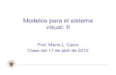 Modelos para el sistema visual: IIwebs.ucm.es/info/giboucm/images/ml_calvo/fv 17 abril.pdf · – El ojo de un observador normal puede acomodar para ... que los fotorreceptores Hay
