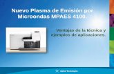 Nuevo Plasma de Emisión por Microondas MPAES 4100. · MP tiene menor temperatura que ICP – aprox. 5000K vs. 10000K Gas del Plasma: ICP requiere Ar como gas del plasma MP puede