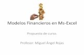 Modelos Financieros en Ms-Excel - RVCMar - La …rvcmar.org/otros/MFE/PRESENTA_CURSO_MFE.pdf · Excel. EJES TEMATICOS Funciones financieras Escenarios Buscar objetivo Solver . NÚCLEO