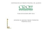 PLAN DE ACCION 2007-2011 - crq.gov.co · Estudio de modelación de Calidad del Agua ... Programas de uso eficiente y ... 78,45 hectáreas con mantenimiento en Salento (59,2 Has),