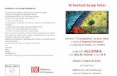 IX Festival Josep SolerALCHIMIA.pdf · CONCERT ALCHIMIA a la Sala de Llevant, a les 21 h Dilluns 1 d’abril de 2019 Entrada lliure Biblioteca de Catalunya (carrer de l’Hospital,