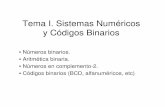 Tema I. Sistemas Numéricos y Códigos Binarios• Paso de la parte fraccionaria de base 10 a base 2 por división iterativa: al multiplicar un número por la ... mediante un bit de