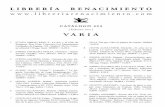 varia - Librería Renacimiento. 323 - Febrero 2015.pdf · SARES.- Crónicas de Bustos Domecq. Losada, Co - lección Prisma, 1968, Buenos Aires. 2ªed. “20x12. 148 pgs. La cubierta