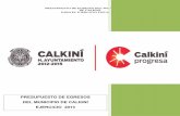 PRESUPUESTO DE EGRESOS DEL MUNICIPIO DE CALKINÍ … · en la Ley de Ingresos del Municipio de Calkiní para el Ejercicio Fiscal 2013 y que fuera ... 8000 DEUDA PÚBLICA 3,896,447.15