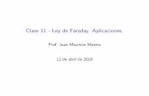 Clase 11 - Ley de Faraday. Aplicaciones.matera/fisicaii/2019/pdf/clase-11.pdf · I Debidoalprincipio de conservación de la energía,enun motor P e = P dis + P mec dondeP dis eslapotencia