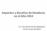 Impactos y Desafíos de Honduras en el Año 2014 · Decreto 105-2011, Ley de Seguridad Poblacional. ... Públicas, principalmente la ENEE y HONDUTEL. •Visión incompleta de los