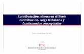Instituto Peruano de Economía - La tributación …...Comparación internacional de principales impuestos al sector minero Dividendos Intereses Perú 30% 1% - 3% de las ventas brutas
