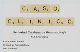 Sociedad Catalana de Reumatología 9 Abril 2010 · Nuevo síndrome vertiginoso. Hipoacusia en oído derecho días después. Disminución de agudeza auditiva en oído derecho en audiometría.