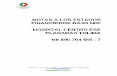 NOTAS A LOS ESTADOS FINANCIEROS BAJO NIIF HOSPITAL … · 2018-04-30 · EL HOSPITAL CENTRO ESE DE PLANADAS TOLIMA, NIT Numero 890.704.555 - 7, domiciliada en la Calle 8 No. 5 –